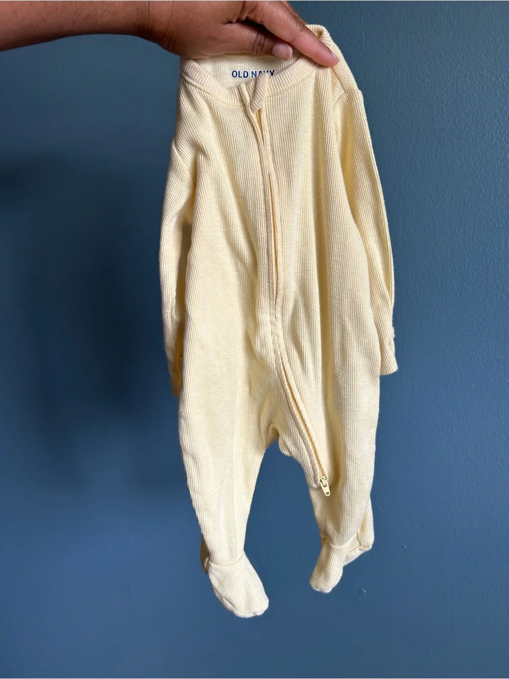 Old Navy Light Yellow Ribbed Footed Pajamas with Zipper